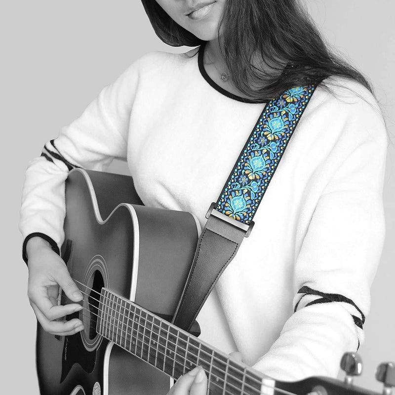 BestSounds Guitar Strap, Vintage Embroidered Cotton Strap with Genuine Leather Ends for Acoustic and Electric Guitar, Bass Guitars - Image 5